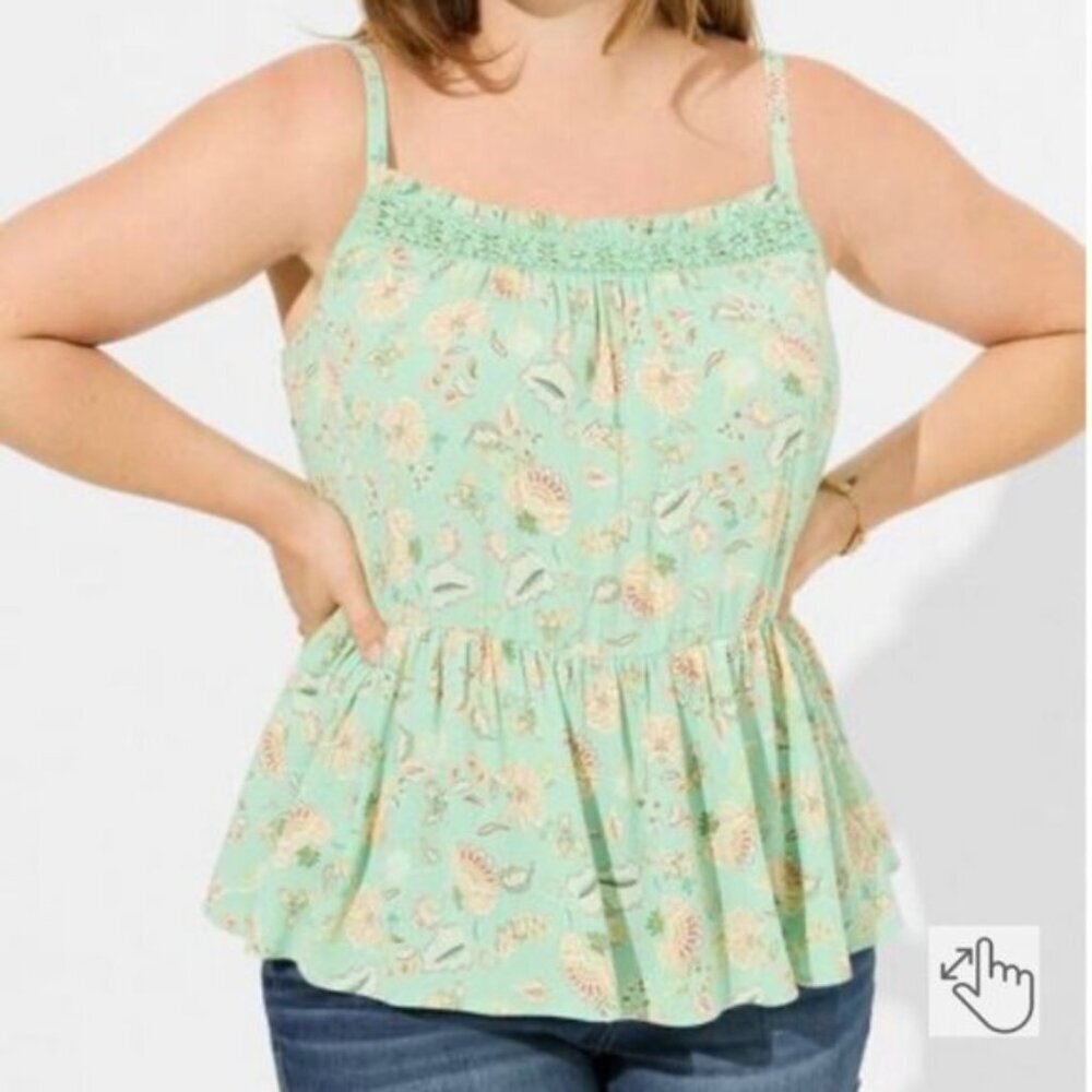 Torrid Crinkle Gauze Sleeveless Crochet Tank Top.